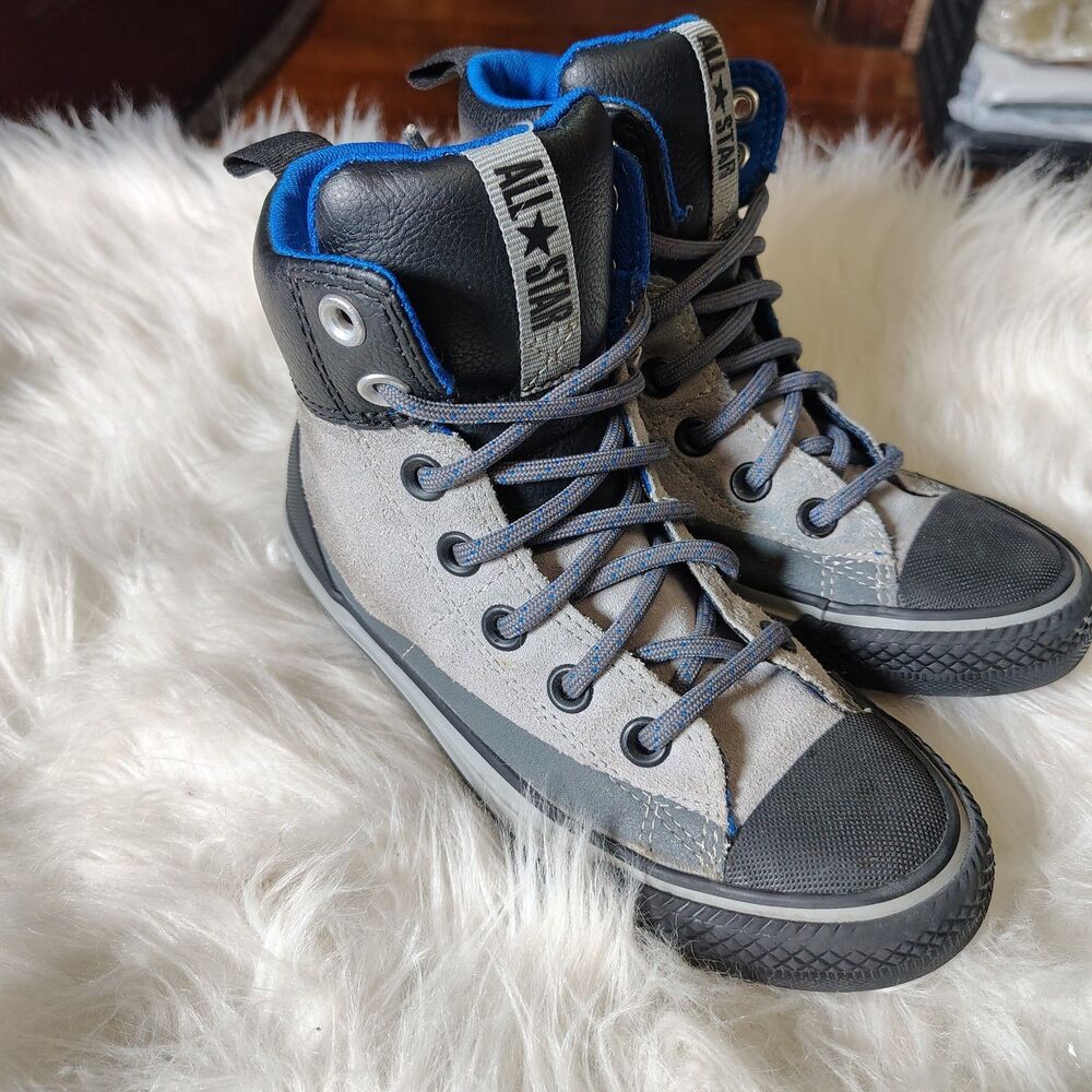 Converse High Top Sneakers Junior Size 1Y Grey Blue Suede Leather